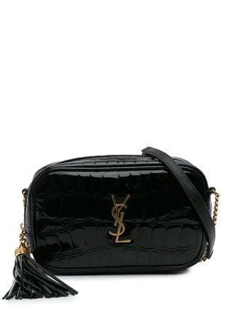 Saint Laurent 2022 Mini Croc Embossed Patent Monogram Lou Camera Bag crossbody bag - women - Patent Leather - One Size - Black