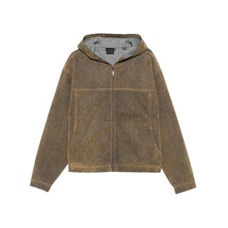Daily Paper Clothing Velvet Shield Hooded Denim Jacket - Heren - Hoodies - Bruin - M - Denim - Hoodies & sweatvesten