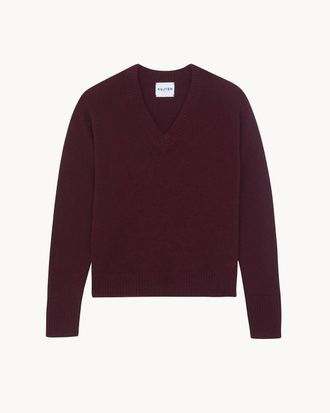 Kujten Womens Jemina V-Neck Cashmere Sweater In Bordeaux