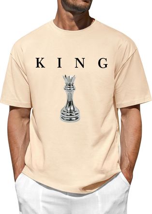 Heekpek Mens T Shirt Short Sleeve Cotton Summer Casual Mens T-Shirts Crew Neck Classic Letter Print Basic Tops Tee for Men(Beige,M)