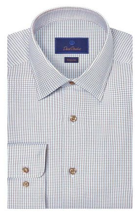 David Donahue Regular Fit Check Cotton Dobby Dress Shirt in Sky/Chocolate at Nordstrom, Size 17.5 - 32