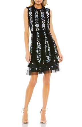 Mac Duggal Sequin Floral Tulle Cocktail Dress in Black at Nordstrom, Size 14