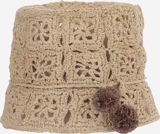 BONPOINT Girls Hat With Perforated Pattern Beige Raffia