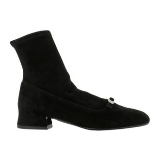 Del Carlo Heeled Boots, female, Black, 4 UK, Black Suede Ankle Boots with Silver Buckle