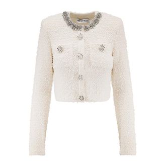 Self Portrait Truien & Vesten, Dames, Wit, S, Katoen, Textured Knit Cardigan