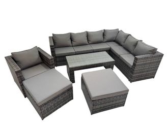 Fimous Garden Furniture Set with Chair 2 Big Stools Dark Grey Mixed
