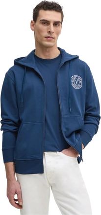 Versace Jeans Couture Hoodies & sweatvesten, Heren, Blauw, S, Katoen, Logo-Bedrukte Hoodie