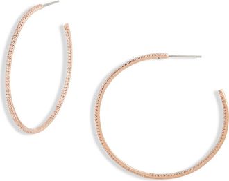 Nordstrom Pav&eacute; Cubic Zirconia Hoop Earrings in Clear- Rose Gold at Nordstrom