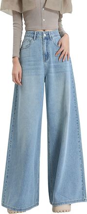Generic Wide Leg Jeans for Women Ladies Baggy Bootcut Denim Pants Loose Casual Y2K Streetwear High Waisted Trousers with Pockets Straight Leg Flared Bottoms