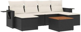 vidaXL Set De Comedor De Jard&iacute;n 7 Pzas Y Cojines Rat&aacute;n Sint&eacute;tico Negro Vidaxl