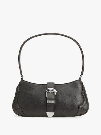 Tommy Hilfiger Abstract Buckle Cracked Leather Shoulder Bag