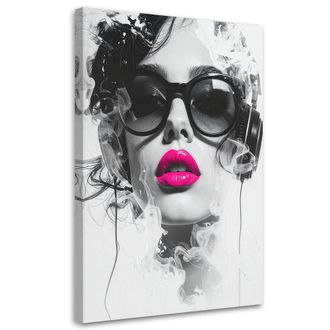 Feeby Cuadro Sobre Lienzo, Mujer Glamour Retrato Moderno Negro Blanco, 80x120
