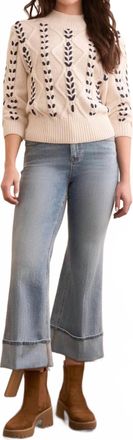 Tribal Cable-Knit 3/4 Sleeve Mock Neck Sweater In Moonstone