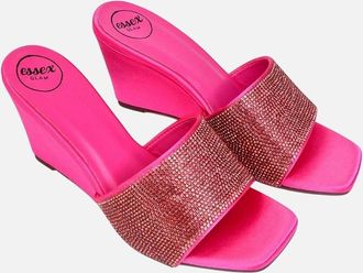 XY London Womens XY London Womens/Ladies Eliza Diamante Satin Wedge Mule Sandals - Pink - Size: 6