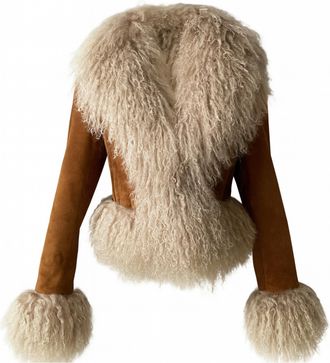 Wanan Luxury Giacca Lordes Camel in camoscio e mongolia-Donna -Nero