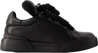 Dolce & Gabbana Sneakers, male, Black, Size: 7 US Black Leather Portofino Sneakers