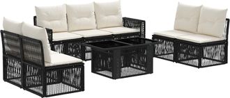 vidaXL Conjunto De Sof&aacute;s De Jard&iacute;n 8 Uds. Negro Y Blanco Crema Vidaxl