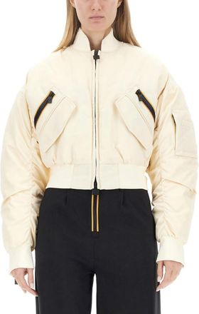 K-Way Beige Solid Mock Collar Jacket