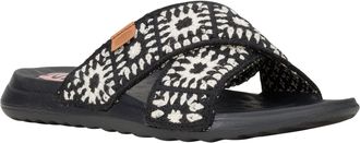 HeyDude Christi Slide Cottage Haak Katoen Dames Zwarte/Witte Sandalen