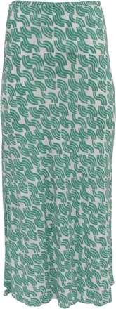 Rixo Kelly Printed Midi Skirt in Green Viscose