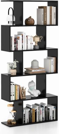 Costway Costway - Librer&iacute;a Con 6 Niveles, Librer&iacute;a Con Forma De S Con Dispositivo Antivuelco, Estante De Madera Con Forma De Z Para Libros Fotos Y Plantas, Es