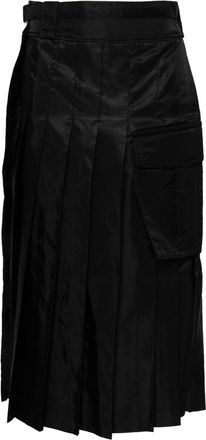 sacai pleated twill midi skirt - women - Polyester/Polyester/Nylon/Polyester - 1 - Black