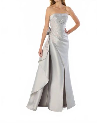 Montage by Mon Cheri Strapless Long Dress In Silver