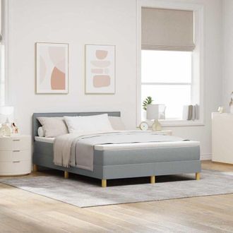 vidaXL Cama Tipo Box Spring Con Colch&oacute;n Gris Claro 140 X 190 Cm Tela Vidaxl