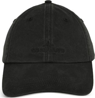 Stone Island Accessoires, unisex, Zwart, ONE Size, Katoen, Geborduurde Baseballpet Zwart