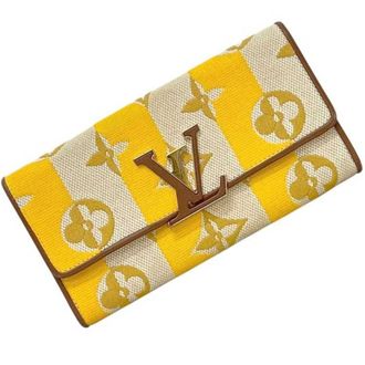 Louis Vuitton Beige Brown Yellow Canvas Leather Long Wallet (Bi-Fold) (Pre-Owned)