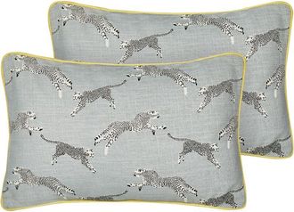 Beliani Beliani - Conjunto De 2 Cojines De Algod&oacute;n Con Motivo De Guepardo 30 X 50 Cm Gris Arales