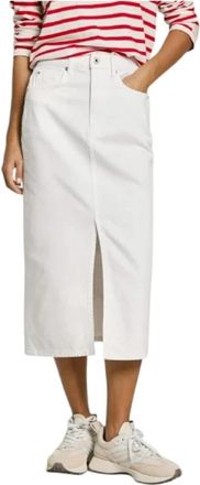 Pepe Jeans London Witte denim midi rok slim fit - Dames - Spijkerrokken - Wit - XS - Denim - Rokken