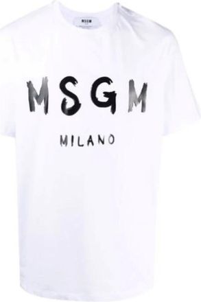 Msgm Black and White Logo Print T-Shirt - male - MSGM - T-Shirts - White - M - Tops