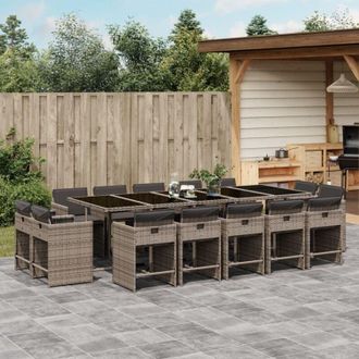 vidaXL Set Comedor De Jard&iacute;n Con Cojines 15 Pzas Rat&aacute;n Sint&eacute;tico Gris Vidaxl
