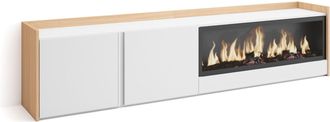 Skraut Home Skraut Home - Mueble Tv, Televisi&oacute;n, Muebles De Sal&oacute;n, Almacenaje, 212x35x50cm, Para Tv Hasta 80, Chimenea El&eacute;ctrica Xxl, Estilo Moderno, Blanco Y Rob