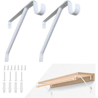 OEM Juego De 2 Soportes Resistentes Para Barra De Armario, Soportes Ajustables Para Barra Y Armario, Abrazaderas De Pared Blancas Para Barra De Armario, T