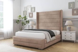 Comfort Beds Milano Naples Bed Frame With Mattress-50 Upholstered Wingback in Light Brown | Size: Single