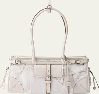 Prada Bonnie Medium Printed Linen & Leather Shoulder Bag