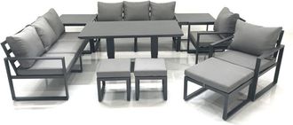 Fimous Fimous Garden Sofa Set Aluminium Furniture Rising Dining Tabe Set with 2 Chair 3 Footstools 2 Side Tables Dark Grey