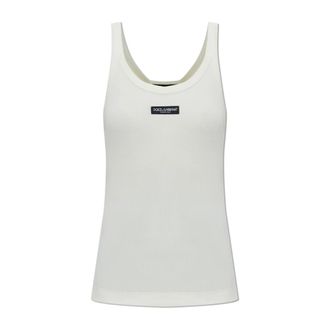 Dolce & Gabbana Sleeveless Tops, female, Beige, Size: XS Ribbed Top with Logo Patch