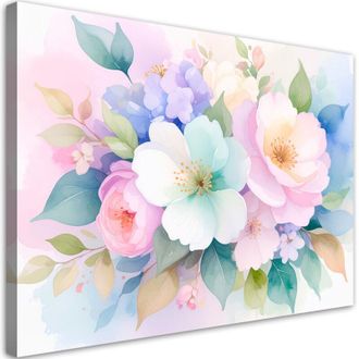 Artgeist Artgeist - Quadro su tela, Delicati fiori colorati Acquerello - 90x60