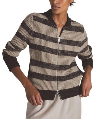 Reiss Axel Striple Knitted Zip Wool & Cashmere-Blend Sweater