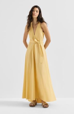 Brunello Cucinelli Techno cotton poplin belted dress in Zabaione Yellow at Nordstrom, Size Xx-Large Eu