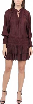 Current Air Split Neck Tiered Midi Dress In Burgundy