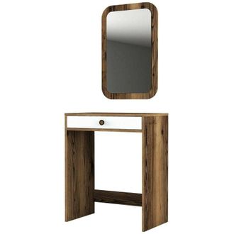 Dmora Dmora - Consola Dplacch, Mesa Multiusos, Gabinete De Soporte, Escritorio De Pasillo, 70x85h40 Cm, Nogal Y Blanco