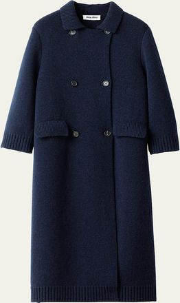 Miu Miu 3/4-Sleeve Knit Double-Breasted Trench Coat