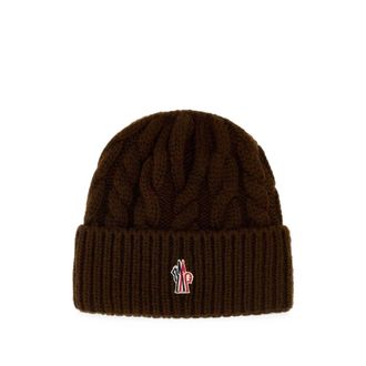 Moncler Cable-knit Logo-patch Beanie Hat