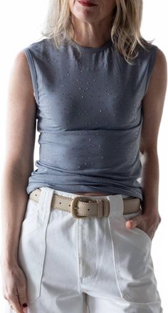 Alysi Jersey Top With Rhinestones In Grigio