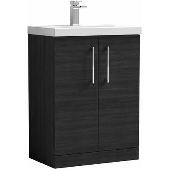 Nuie Nuie - Arno Charcoal Black Woodgrain 600mm 2 Door Vanity Unit and Mid Edge Ceramic Basin - ARN603A