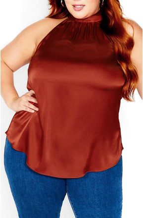 City Chic Eileen Sleeveless Satin Top in Toffee at Nordstrom, Size Xs